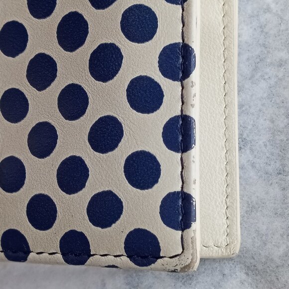 Christian Dior Cream & Blue Dot Leather Bi-Fold Small Wallet with letters charm - Picture 12 of 16